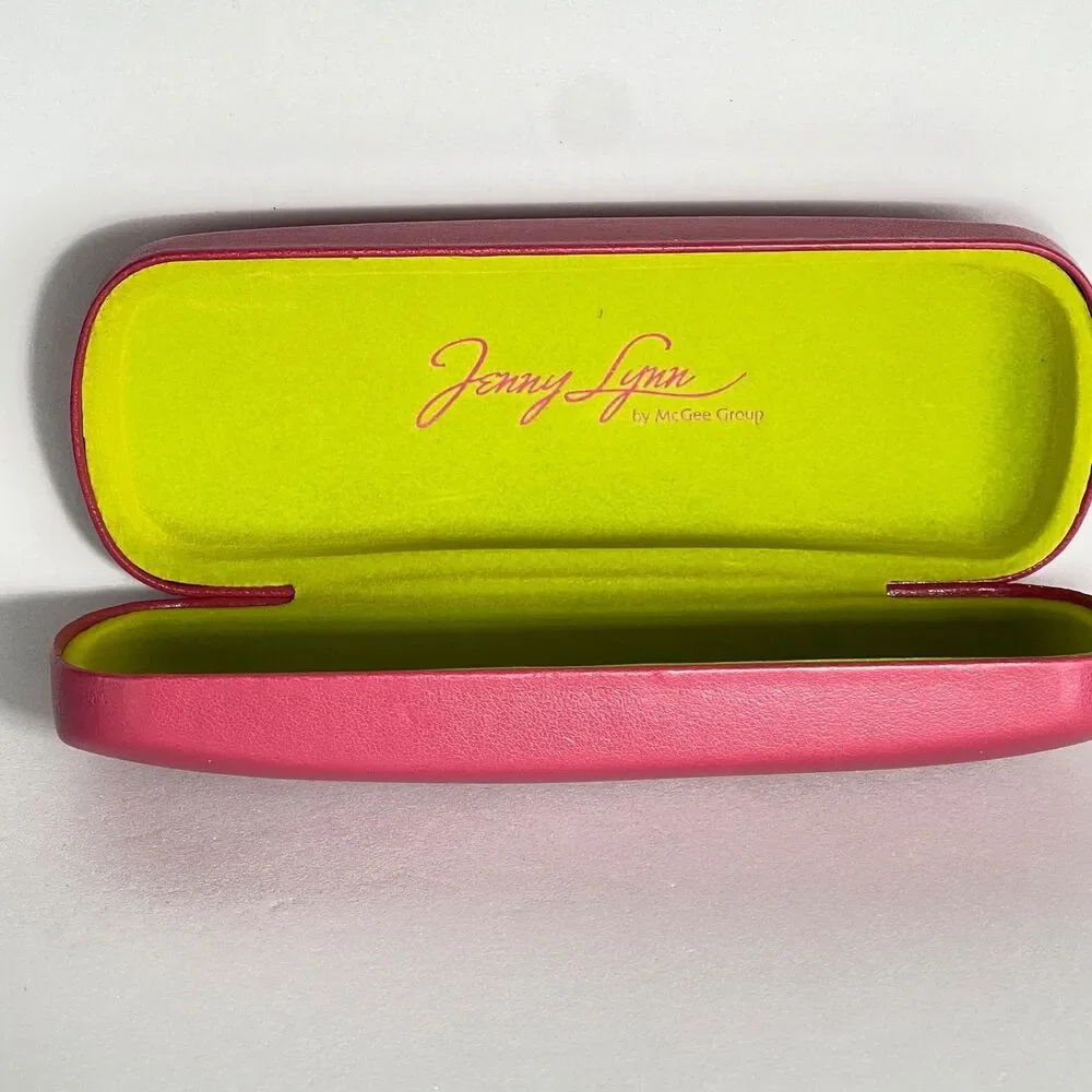 Jenny Lynn Eye Glasses Case Pink Outside Lime Green Inside 6 1/4 x 2 x 1 3/4 in